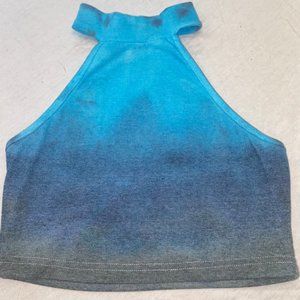 Rib-knit Crop Halterneck Tie Dye Top-Blue